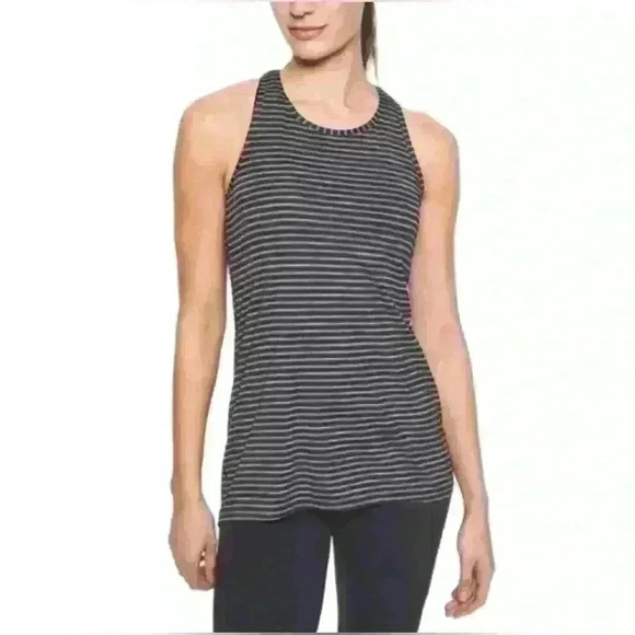 Athleta black & gray‎ striped razor back athletic tank top women’s size Medium - Picture 1 of 7